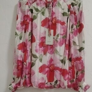 Joie Floral Metallic Thread Ruffle Blouse Top NWT Sz S